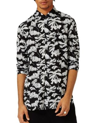 Topman Leaf-Printed Sport Shirt-BLACK-Small