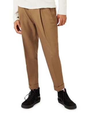 Topman Pleat Tapered Trousers-LIGHT BROWN-28 Short