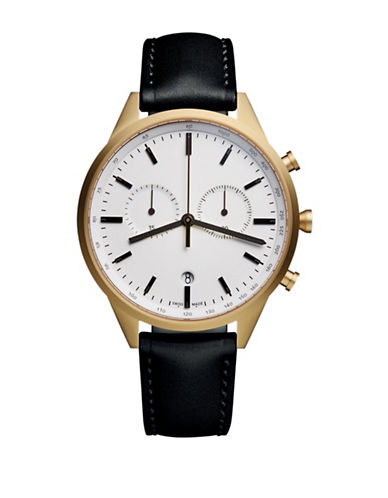 Uniform Wares Chronograph Watch in Gold PVD with Black Nappa