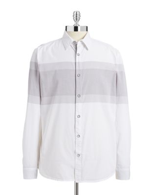 Dkny Jeans Chest Stripe Sport Shirt-WHITE-Large