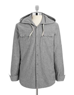 Dkny Jeans Roll-Tab Slub Hooded Shirt-GREY-Medium