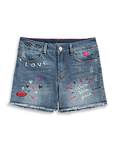 UPC 682510723497 product image for Calvin Klein Scribble Fringed Denim Shorts-AUTHENTIC-7 | upcitemdb.com