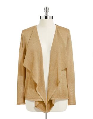 Calvin Klein Plus Plus Size Metallic Flyaway Sweater - gold - 1X