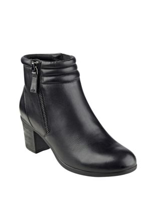 UPC 740362332356 product image for Easy Spirit Bearing Leather Ankle Booties-BLACK-9.5 | upcitemdb.com