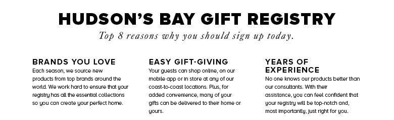 How can you access the gift registry for Hudson's Bay?
