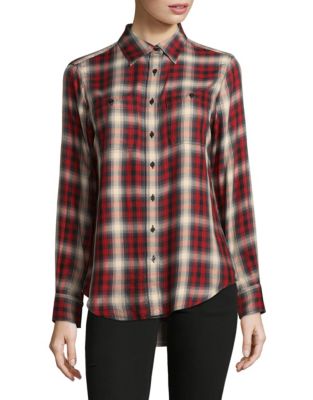 UPC 789022688792 product image for Lauren Ralph Lauren Plaid Hi-Lo Button-Down Shirt-RED-Small | upcitemdb.com