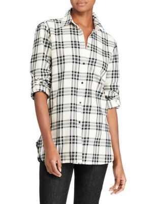 UPC 789022710493 product image for Lauren Ralph Lauren Plaid Cotton Twill Button-Down Shirt-WHITE-Large | upcitemdb.com