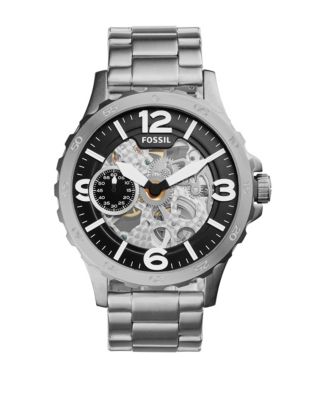 UPC 796483263550 product image for Fossil Mechanical Nate Stainless Steel Bracelet Watch-SILVER-One Size | upcitemdb.com