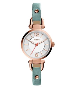 UPC 796483312906 product image for Fossil Analog Georgia Mini Goldtone Leather Strap Watch-BLUE-One Size | upcitemdb.com