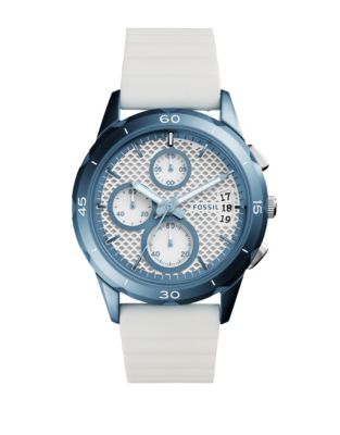 UPC 796483323759 product image for Fossil Chronograph Pursuit Blue IP Silicone Strap Watch-WHITE-One Size | upcitemdb.com