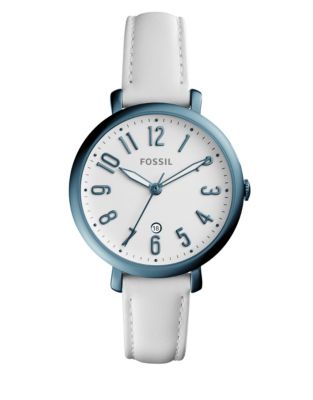 UPC 796483323766 product image for Fossil Analog Jacqueline Blue IP Leather Strap Watch-WHITE-One Size | upcitemdb.com