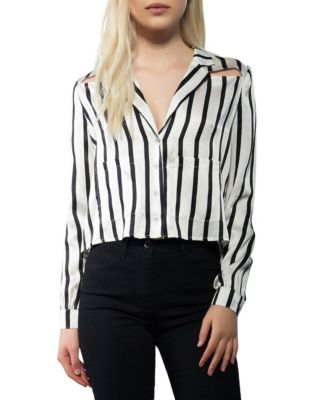 Kendall + Kylie London Silk Cut-Out Pyjama Top-BLACK/WHITE-