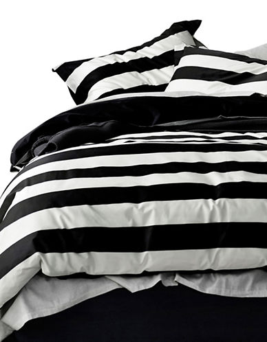 Aura Wide Stripe Duvet Cover Set-BLACK-King