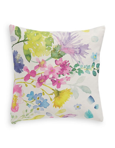 Bluebellgray Watercolour Flowers Linen Cushion-BEIGE-One 