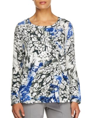 UPC 882873594134 product image for Haggar Long Sleeve Floral Blouse-BLUE CRACK-Large | upcitemdb.com