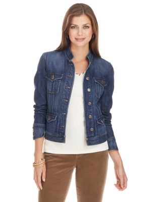 denim jacket with chinese collar