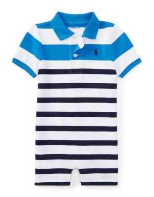 UPC 884733285060 product image for Ralph Lauren Childrenswear Striped Cotton Mesh Polo Shortall-WHITE/MULTI-9 Month | upcitemdb.com