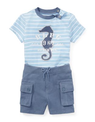 UPC 884733493571 product image for Ralph Lauren Childrenswear Two-Piece Striped T-Shirt and Cargo Shorts Set-BLUEBE | upcitemdb.com