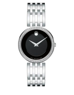 Movado Analog Esperanza Stainless Steel Diamond Watch-BLACK-