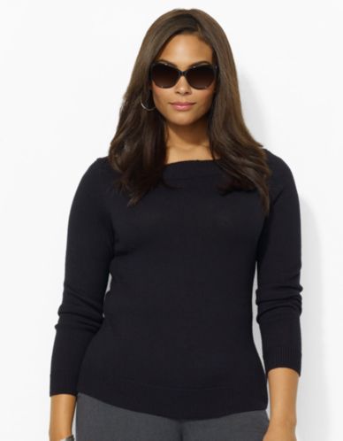 LAUREN RALPH LAUREN Plus Size Stretch Wool Boatneck Sweater black Size 1X