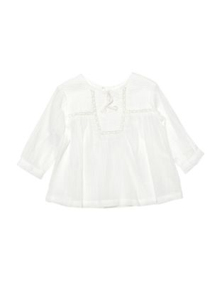 Kardashian Kids Textured Bib Peasant Blouse-IVORY-3 Months