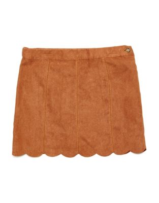 Kardashian Kids Scallop Hem Faux Suede Skirt-BROWN-4X