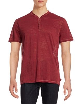 UPC 887447754617 product image for John Varvatos Star Usa Burnout Henley T-Shirt-FIRE BRICK-Small | upcitemdb.com