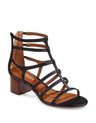 UPC 889750202380 product image for Lauren Ralph Lauren Leather Block Cage Sandals-BLACK-6 | upcitemdb.com