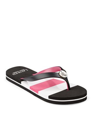 UPC 889750212976 product image for Lauren Ralph Lauren Wide Stripe Flip Flops-BLACK-8 | upcitemdb.com