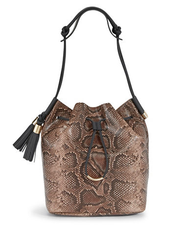 UPC 889816063177 product image for Vince Camuto Lorin Snake Print Leather Bucket Bag-BROWN-One Size | upcitemdb.com
