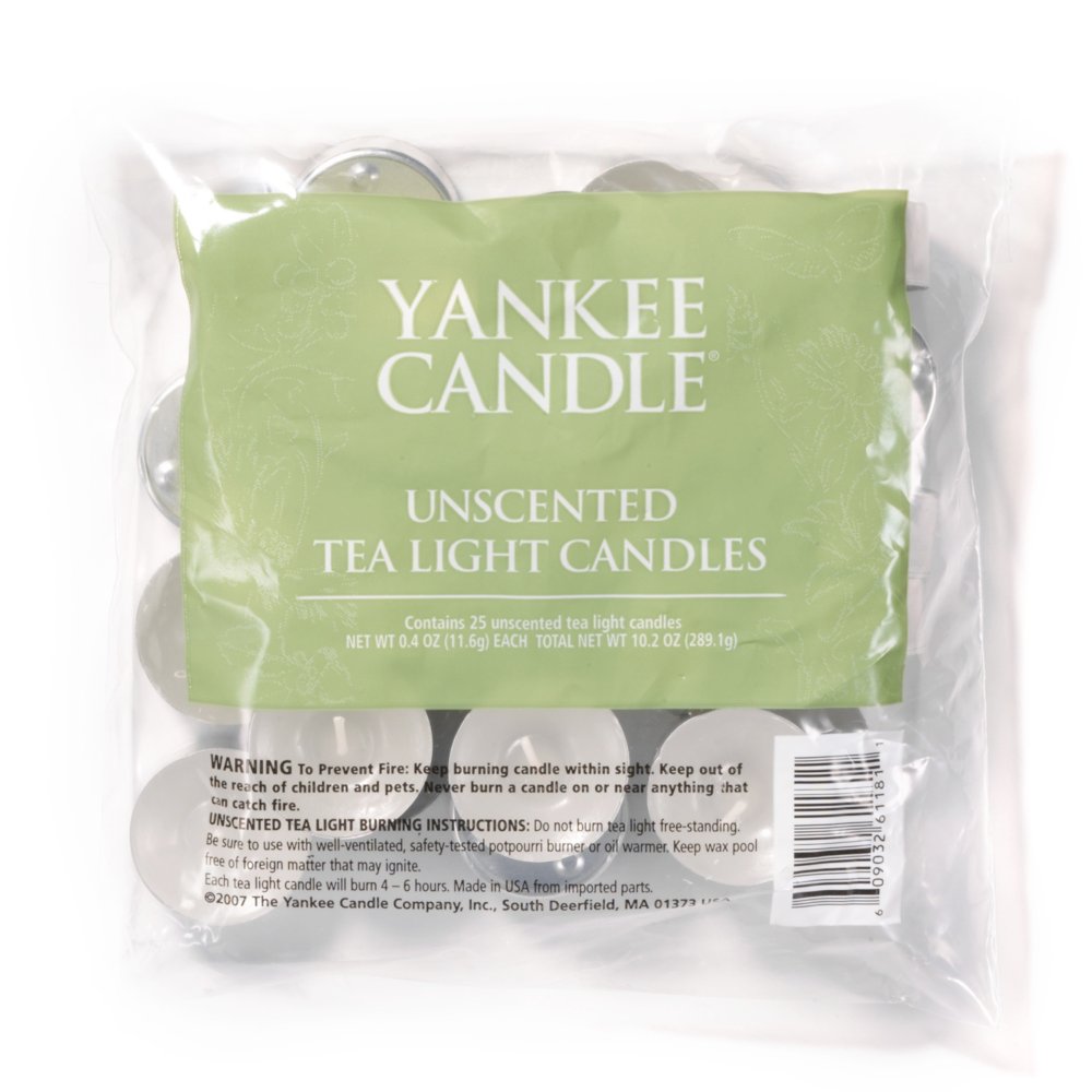 Unscented - 25 Pack Unscented Tea Light Candles Yankee Candle, White, 8.4cm X 6.1cm
