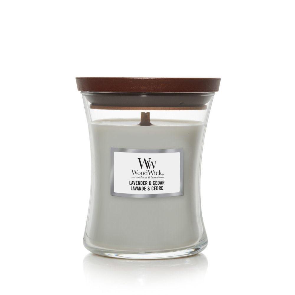 Lavender & Cedar Medium Hourglass Candle WoodWick, Grey, 9.9cm X 9.9cm X 11.4cm , Woody