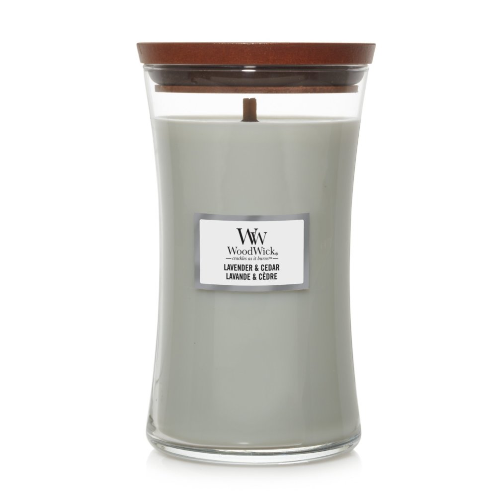 Lavender & Cedar Large Hourglass Candle WoodWick, Grey, 10.2cm X 10.2cm X 17.8cm , Woody