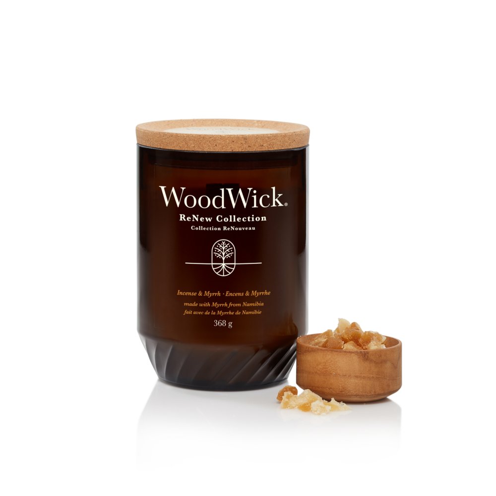 Incense & Myrrh Renew Medium Candle With Pluswick® WoodWick, Natural, 8cm X 8cm X 9.6cm , Fresh
