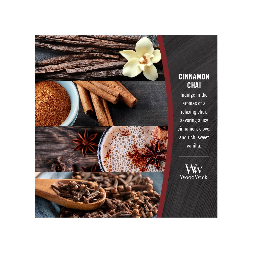 Cinnamon Chai Ellipse Candle WoodWick, Red, 9.2cm X 19.1cm X 12.1cm , Gourmand