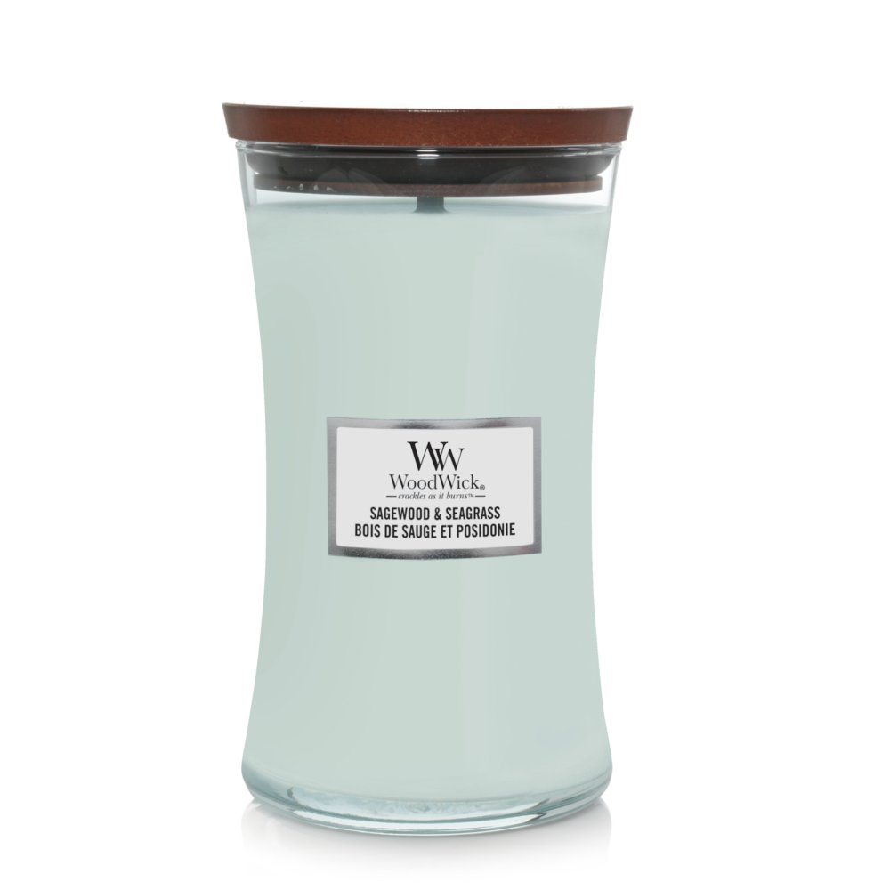 Sagewood & Seagrass Large Hourglass Candle WoodWick, Green, 10.2cm X 10.2cm X 17.8cm , Fruity & Citrus
