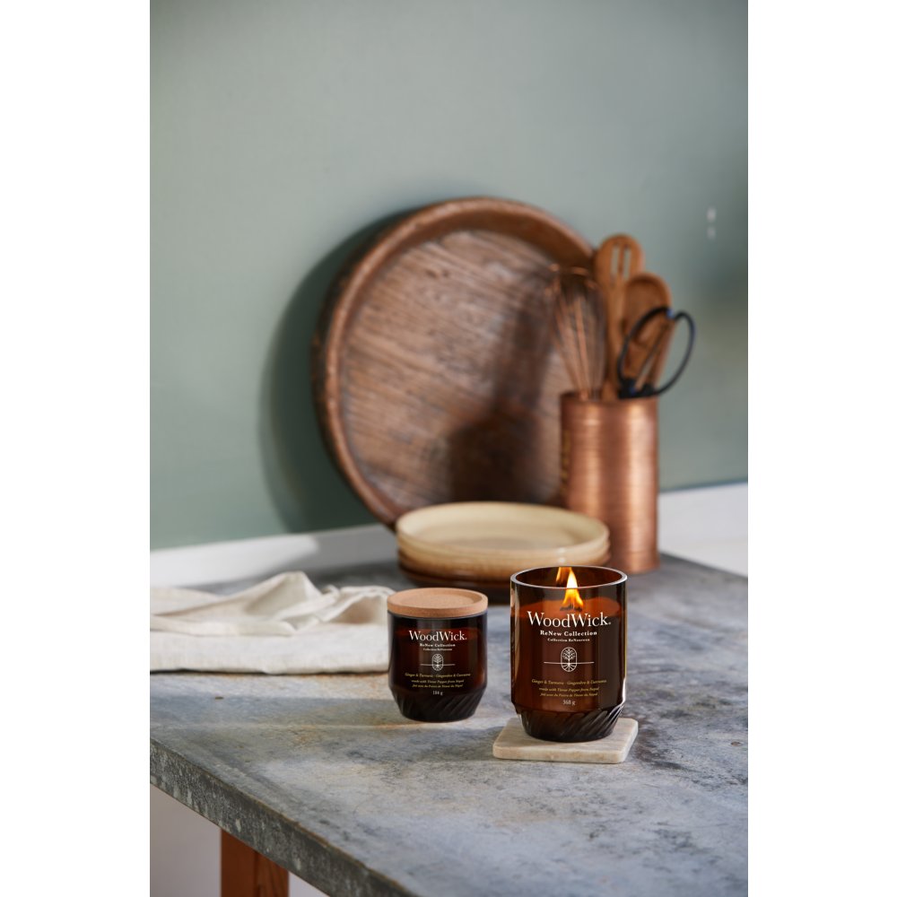 Ginger & Tumeric Renew Large Candle With Pluswick® WoodWick, Natural, 8.8cm X 8.8cm X 12.9cm , Fruit