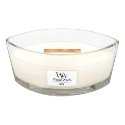 Linen Ellipse Candle WoodWick, White, 9.2cm X 19.1cm X 12.1cm , Fresh & Clean