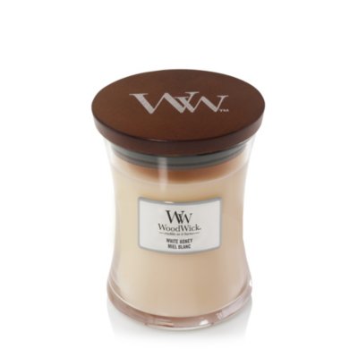 White Honey Medium Hourglass Candle WoodWick, Cream, 9.9cm X 9.9cm X 11.4cm , Ambery
