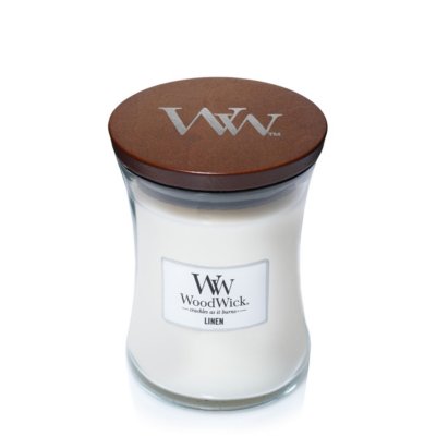 Linen Medium Hourglass Candle WoodWick, White, 9.9cm X 9.9cm X 11.4cm , Fresh & Clean