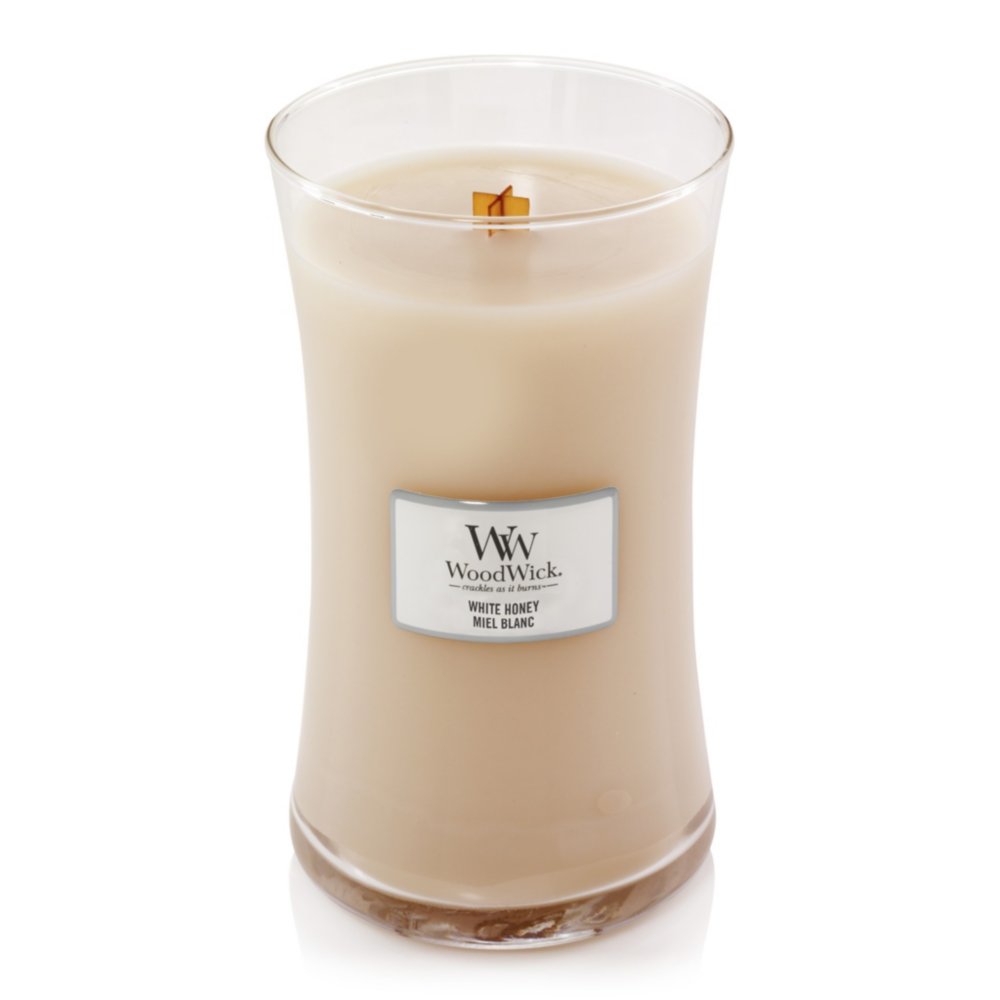 White Honey Large Hourglass Candle WoodWick, Cream, 10.2cm X 10.2cm X 17.8cm , Ambery