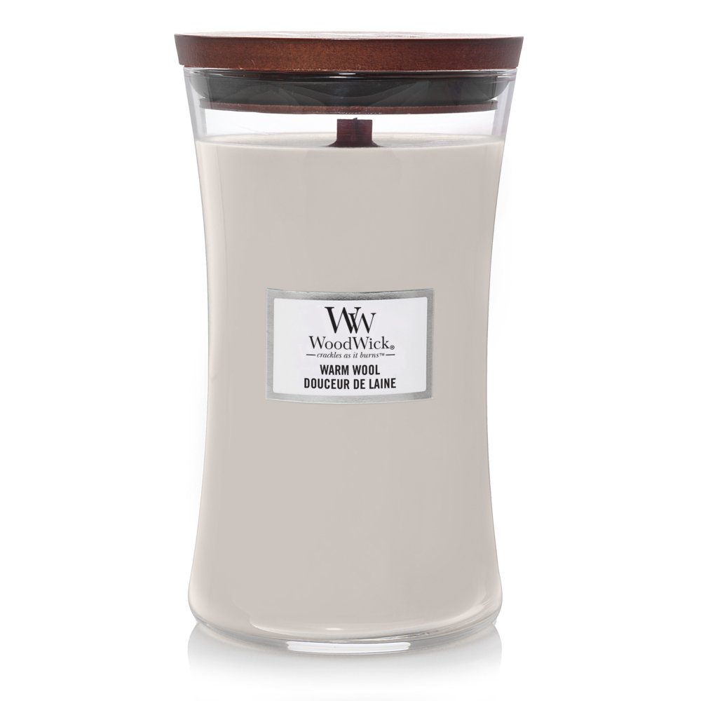 Warm Wool Large Hourglass Candle WoodWick, Grey, 10.2cm X 10.2cm X 17.8cm , Fresh & Clean