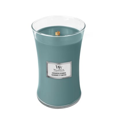 Evergreen Cashmere Large Hourglass Candle WoodWick, Light Green, 10.2cm X 10.2cm X 17.8cm , Fresh & Clean