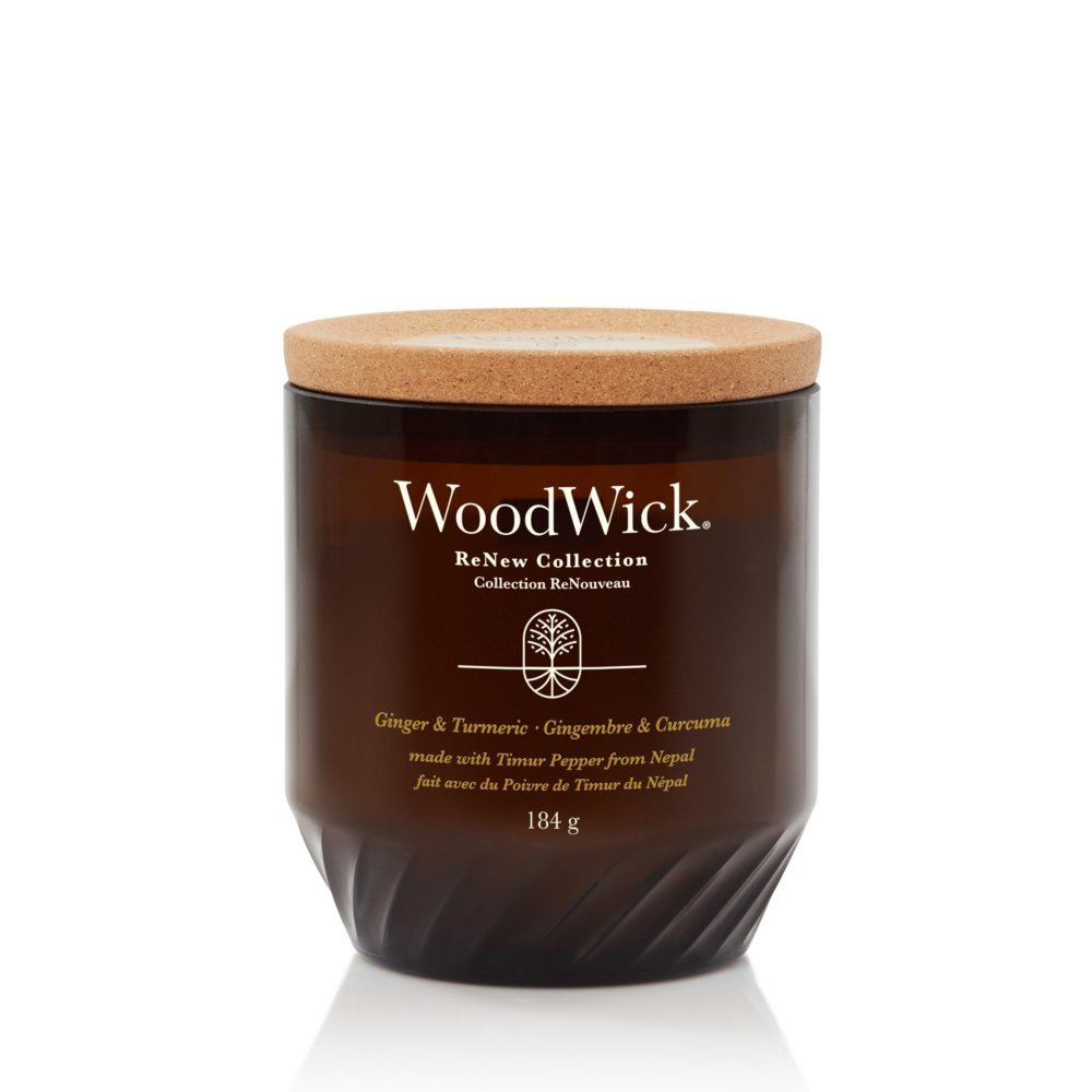 Ginger & Tumeric Renew Medium Candle With Pluswick® WoodWick, Natural, 8cm X 8cm X 9.6cm , Fruit