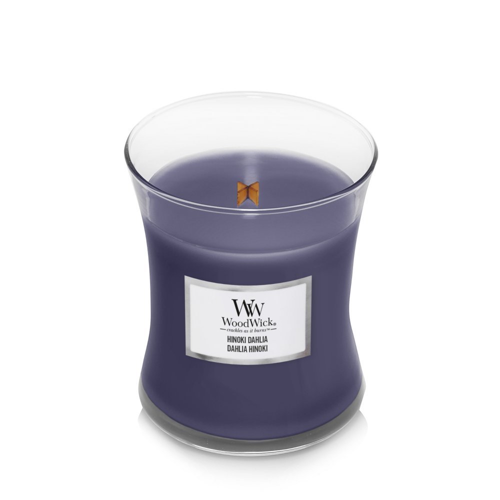 Hinoki Dahlia Medium Hourglass Candle WoodWick, Dark Purple, 9.9cm X 9.9cm X 11.4cm , Ambery