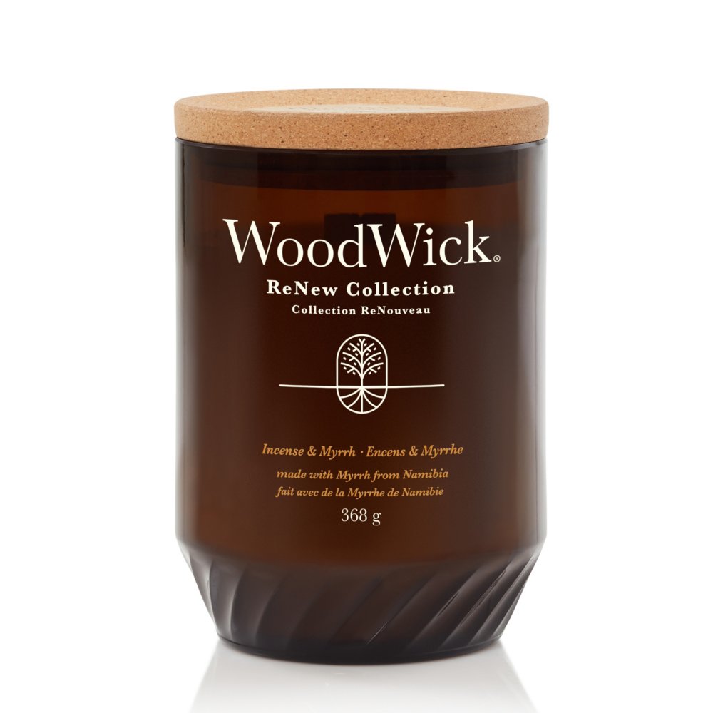 Incense & Myrrh Renew Large Candle With Pluswick® WoodWick, Natural, 8.8cm X 8.8cm X 12.9cm , Fresh