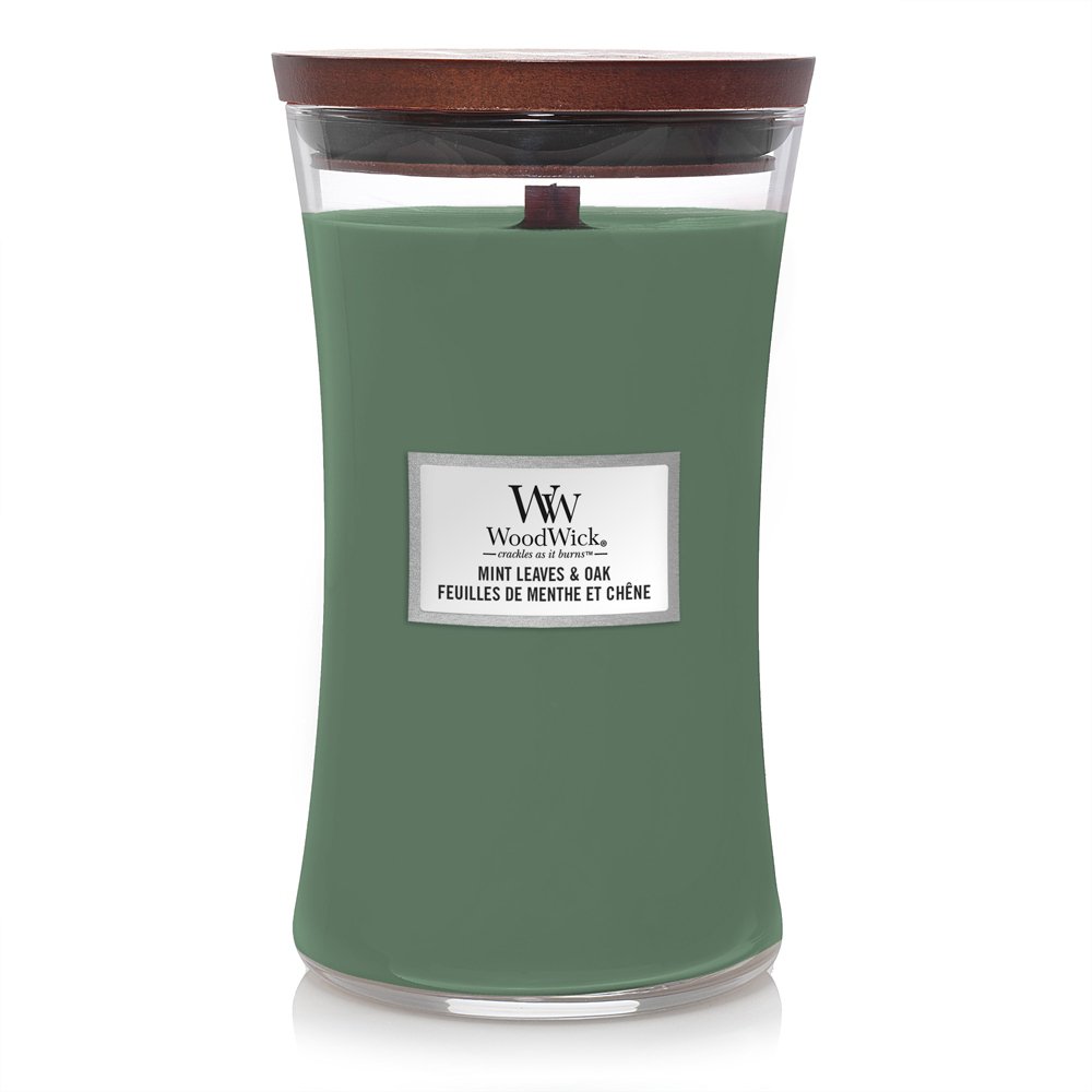 Mint Leaves & Oak Large Hourglass Candle WoodWick, Green, 10.2cm X 10.2cm X 17.8cm , Woody