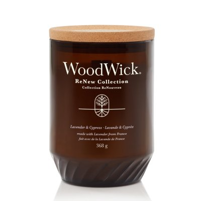 Lavender & Cypress Renew Large Candle With Pluswick® WoodWick, Natural, 8.8cm X 8.8cm X 12.9cm , Fresh