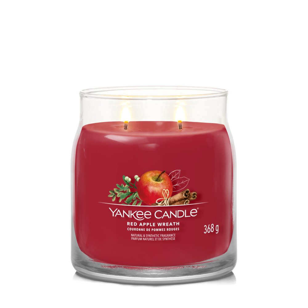 Red Apple Wreath Signature Medium Jar Candle Yankee Candle, 9.3cm X 11.4cm , Fruity