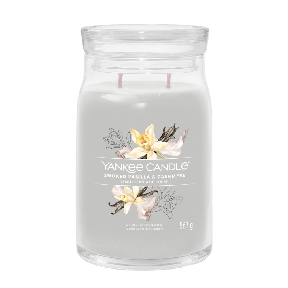 Smoked Vanilla & Cashmere Signature Large Jar Candle Yankee Candle, Grey, 9.3cm X 15.7cm , Sweet & Spicy